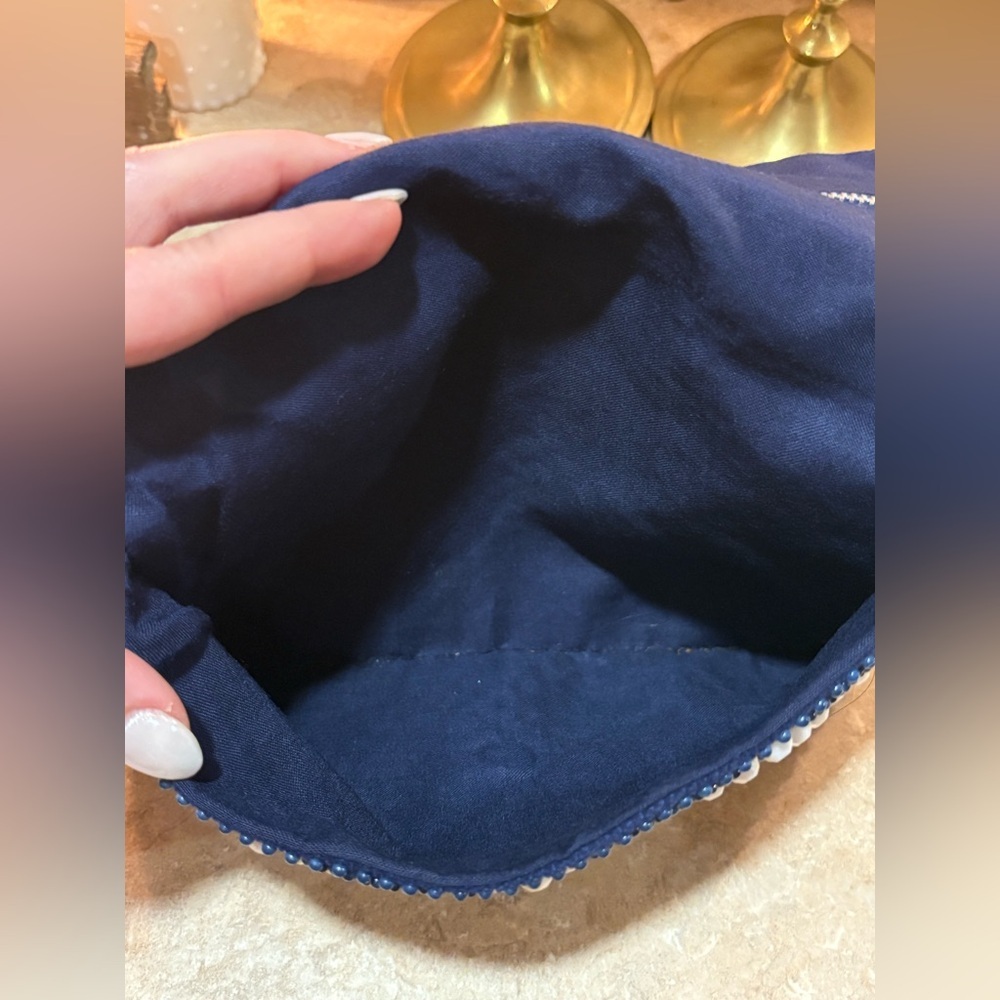 Mr. Jonas Vintage Navy and White Beaded Clutch made in Hong Kong. - Picture 6 of 12